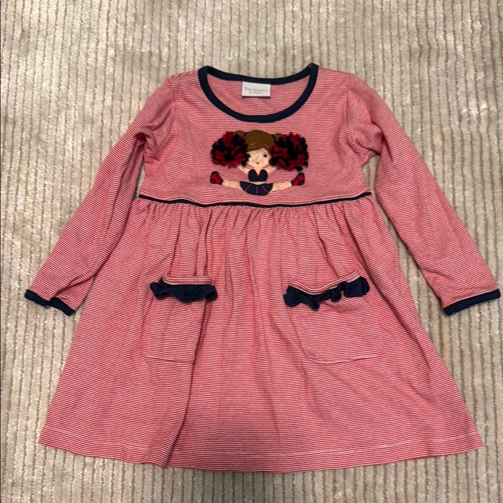 Charming Pink Striped Dress with Navy Accents
